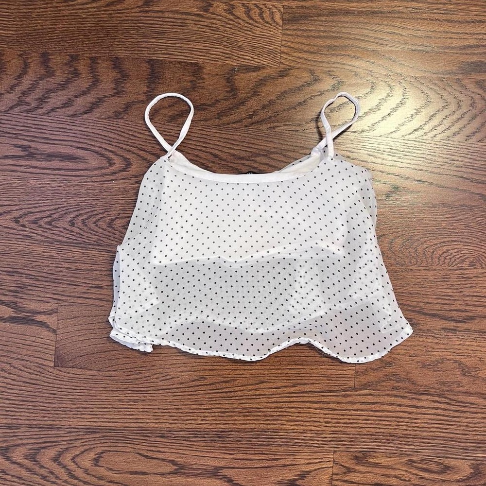 y2k white & black polka dot semi sheer layered tank xs